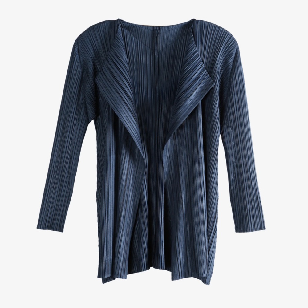 Elegant Navy Pleated Cardigan